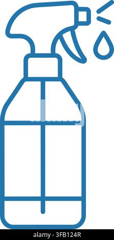 Spray bottle icon with cleaning liquid stream for household chores sanitation and home maintenance services symbols. Stock Vector