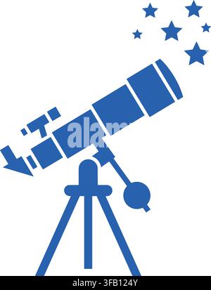 Professional astronomical telescope icon with stars on transparent background for space exploration designs and apps. Stock Vector