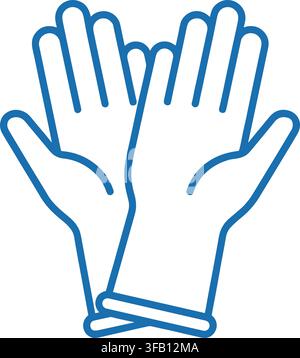 Protective rubber gloves icon for clinical safety and hygiene tasks flat blue outline vector illustration sign set. Stock Vector