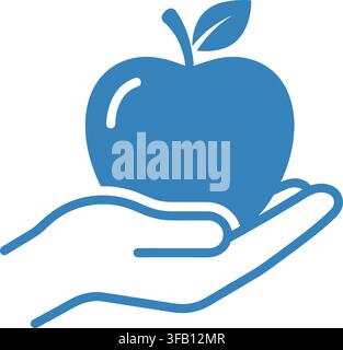 Stylized hand holding organic apple icon representing healthy nutrition and wellness through fruit diet consumption. Stock Vector