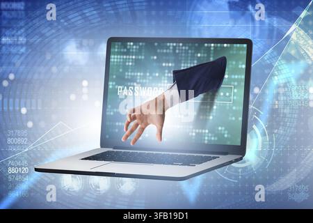 The hacker man is trying to steal personal information Stock Photo