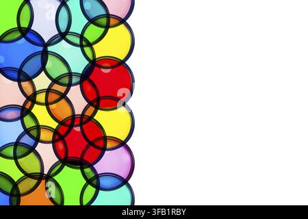 Colorful overlapping circles create a vibrant abstract geometric pattern on white background copy space for text Stock Photo