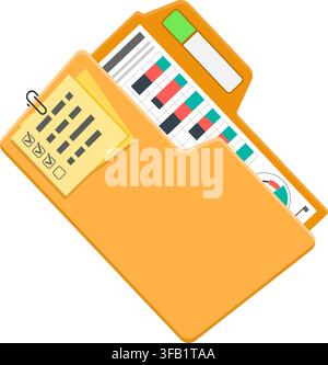 Open Folder Icon with Document and Infographics. Flat Style. Isolated Vector Illustration Stock Vector