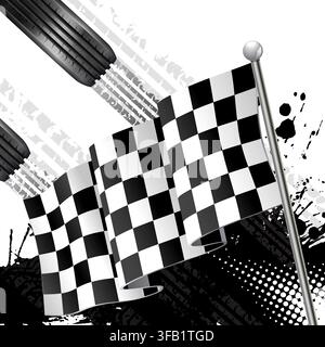 Racing Concept - Flags, Tires and Tracks, grunge vector background Stock Vector