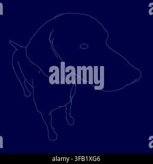 A blue line drawing of a dachshund dog, featuring a clean contour style on a solid dark blue background. Stock Vector