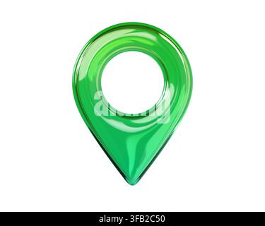 Glossy Emerald green 3D map location pin icon. Transparent glass navigation markers isolated on background for map, GPS, geotagging, travel. 3d render Stock Photo