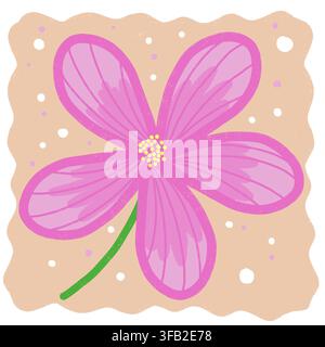 Hand-drawn illustration of a single large flower with intricately veined petals and a textured stem, set on a dotted background. Stock Photo