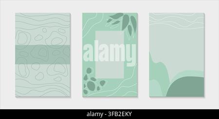 Set of green abstract backgrounds templates with minimal shapes and lines, vector illustration. Stock Vector
