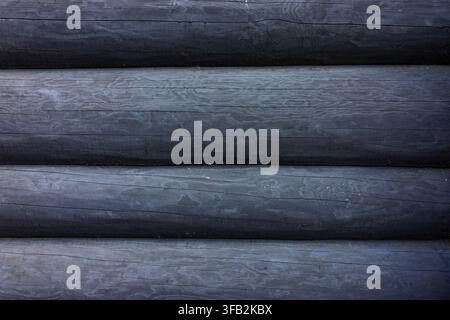 Dark wooden log wall texture background horizontal lines Stock Photo