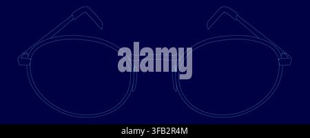 A pair of classic round sunglasses with a thin frame and slightly tinted lenses is outlined in a simple contour drawing. The curved arms rest against Stock Vector