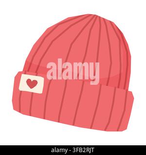Red Knitted Beanie Hat with Heart Label Stock Vector