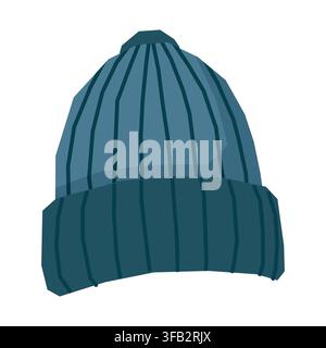 Blue Ribbed Knitted Winter Beanie Hat Stock Vector