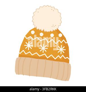 Orange Winter Pom Pom Hat with Snowflakes Stock Vector