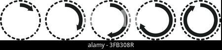 Loading circle progress bar vector animation frames showing continuous rotation steps on transparent background grids. Stock Vector