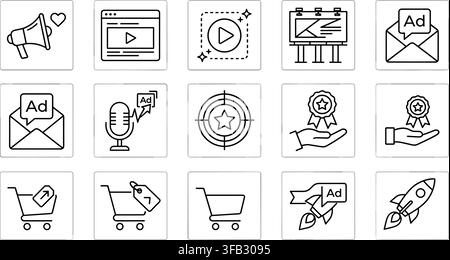Marketing digital line icons collection showcasing various promotional tools business concepts and commercial strategies. Stock Vector