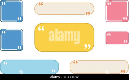Quote box set featuring colorful bubble shapes with quotation marks for social media messaging and testimonial layouts. Stock Vector
