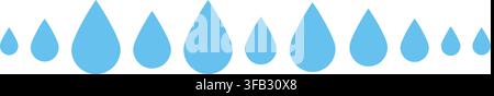 Set of blue water drop icons in different sizes representing weather forecast symbols for digital and print media usage. Stock Vector
