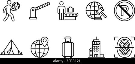 Thin line global travel icons set in black and white colors ideal for digital navigation apps and tourist agency projects. Stock Vector