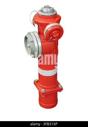 Bright red fire hydrant standing on a transparent background, ready for firefighting use Stock Photo