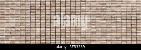 Beige brown natural stone rectangle tiles creating a textured wall surface with grout lines Stock Photo