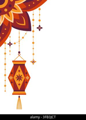 Diwali Corner Border Decoration with Kandil Lantern Stock Vector