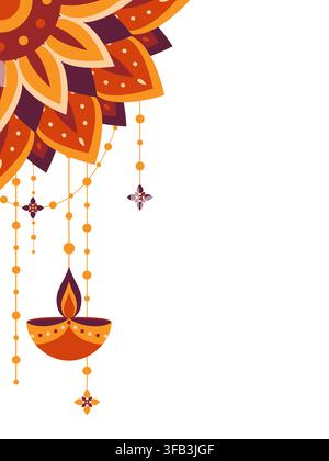 Diwali Corner Border Decoration with Diya and Mandala Stock Vector
