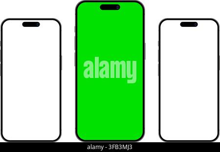Modern Smartphone Mockups with Green Screen and Blank Displays. Vector Illustration Stock Vector