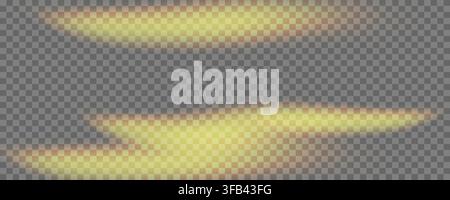 Golden light leak overlay effect with glowing lens flare streaks and refraction isolated on transparent background. Vector illustration Stock Vector