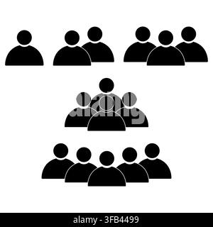Silhouette icon set of featuring people groups of varying sizes depicting team and crowd concepts for business design Stock Vector