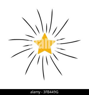 Flat illustration of a glowing star depicting a burst of light rays for achievement and celebration design Stock Vector