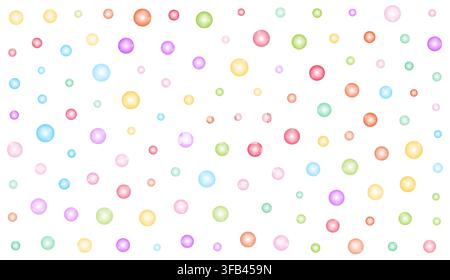 Pattern of pastel colorful bubbles featuring scattered glossy spheres in rainbow shades for festive background design Stock Vector