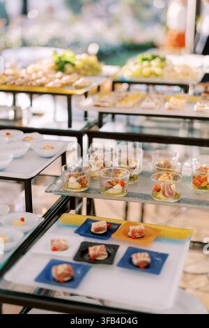 Elegant buffet display of assorted gourmet appetizers Stock Photo