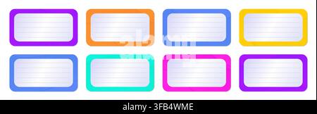 Bright colorful note card set. Color vector memo cards. Note templates with copy space Stock Vector