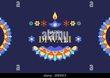 Happy Diwali greeting card with diya lamp and mandala pattern Vector Illustration Stock Vector