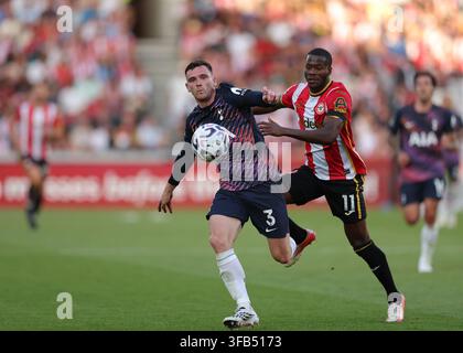 Andrew Robertson of Tottenham Hotspur under pressure from Jay Dasilva ...