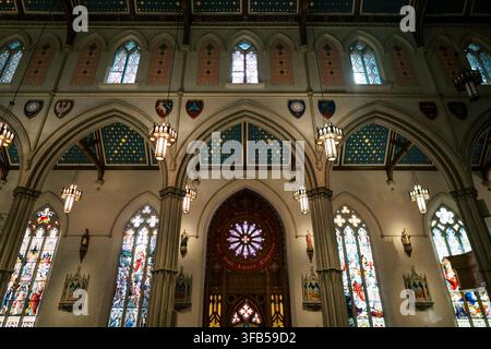 Interior of St. Michael's Cathedral Basilica in Toronto with Gothic Arches Stock Photo