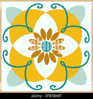 A Vibrant and Creatively Designed Floral Pattern with Geometric Elements and Colorful Accents, Perfect for Modern Decor and Artwork Inspirations Stock Vector