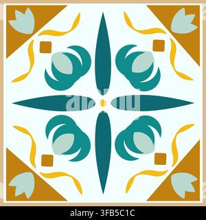 Colorful Geometric Design Featuring Floral Elements and Symmetrical Patterns for Artistic Decoration and Modern Aesthetics Stock Vector