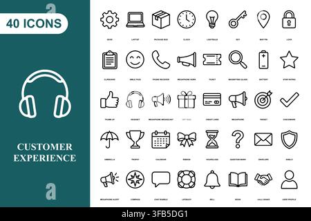 A comprehensive collection of forty professional line art icons for business, technology, and customer service design. Stock Vector