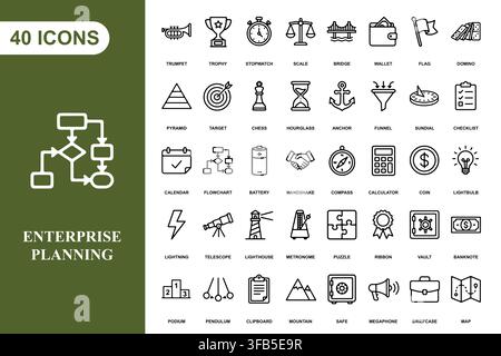A comprehensive collection of forty linear business and management icons for professional enterprise planning projects. Stock Vector