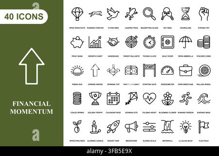 A collection of forty line art icons representing financial growth, business strategy, and professional development. Stock Vector