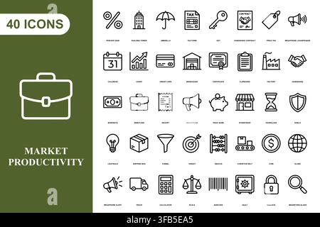 A collection of 40 professional business and finance line art icons for corporate projects and digital interfaces. Stock Vector