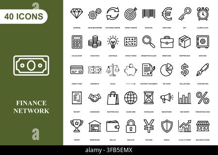 A comprehensive collection of forty linear finance and business icons for professional web and mobile design projects. Stock Vector