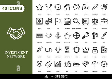 A comprehensive collection of forty professional business and finance line art icons for corporate design projects. Stock Vector