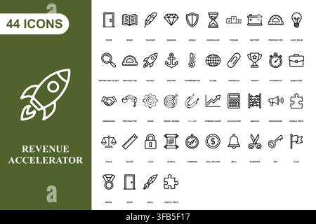 A comprehensive collection of forty four business and startup themed line art icons for professional design projects. Stock Vector