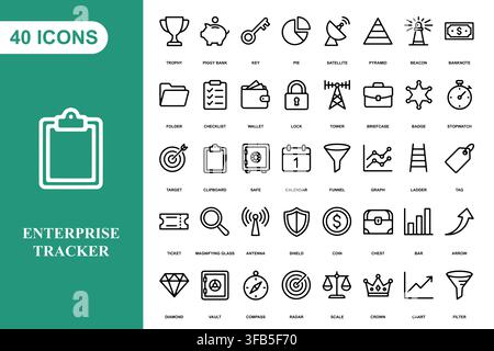 A collection of forty professional business and finance line art icons for corporate projects and digital interfaces. Stock Vector
