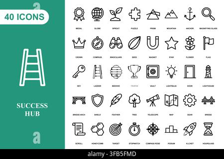 A collection of forty outline icons representing success, growth, and achievement for professional design projects. Stock Vector