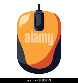 Computer mouse showing a scroll wheel and cable. Flat vector icon representing digital device control and computing Stock Vector