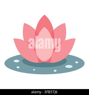 Pink lotus flower blooming on water, symbolizing zen, wellness, meditation, and spiritual growth illustration Stock Vector