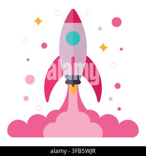 Rocket lifting off, representing a startup launch, business growth, new project, innovation, and creative idea development Stock Vector